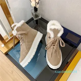 Freizeitschuhe, Luxus-Designer, warme Pelz-Damen-Schneestiefel, modisch, echtes Wildleder, Schnürung, Plattform, Keile, Kampfstiefel, Herbst-Winter, hohe Sneakers