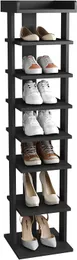 Zapatero de madera, torre de zapatos de entrada, organizador de zapatos vertical, soporte de almacenamiento de zapatos de madera negro