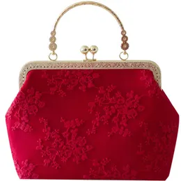 Kvällspåsar kvinnor bröllop väska brud röd kvinnlig spets dag clund mode purses handväskor lady party tote purseevening