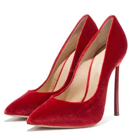 Klädskor yechne bruiloft vrouw hoge hakken schoenen red hak vrouwen mode sexig plus size puntige teen pompen partij stiletto