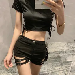 Women's Shorts Gohtic Double Snap Design High Waist Elastic Tight Women's Chic Bandage A-word Slim Sexy Pants Fashion Short