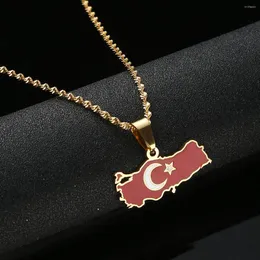 Pendant Necklaces Trendy Stainless Steel Turkey Map Flag Necklace For Women Turkish Enamel Fashion Jewelry