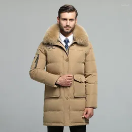 الرجال للرجال معطف طويل الشتاء للياقة الفرو الطبيعية بالإضافة