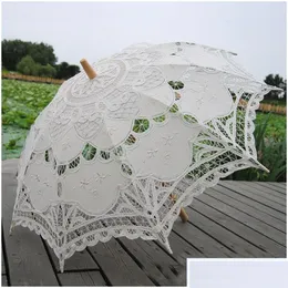 Ombrelli Ombrello parasole in pizzo Elegante ricamo in cotone Giardino Avorio Battenburg 32 pollici Per 1 pezzo Drop Delivery Home H Dhwhi H Dhk3I