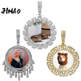 Necklaces JINAO 2022 NEW European and American Style Geometric Lace Series High Quality Ice Cravejado Cubic Zircon Custom photo pendants