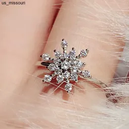 Band Rings Fashion Snowflake Bling Zircon Ring for Women Christmas Present Personal Opening 925 Silver Rotating Ring Decompression Rings J230522