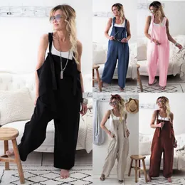 Jumpsuits Rompers 2020 New Women's Casual Loose Cotton Linen Solid Pocket Jumpsuit Cover Wide Leg Croped Pants P230522 Bra