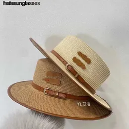 2023 Spring/Summer Sunshade and Sunscreen Women's Hat Fashion Versatile British Flat Top Straw Hat Belt Straw Woven Tourism Hat