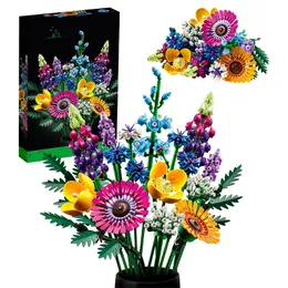 Fomantic Flower Bouquet Rose Orchid Building Block Bricks Toy Diy Potted Illustration Holiday For Girl Friend Presents