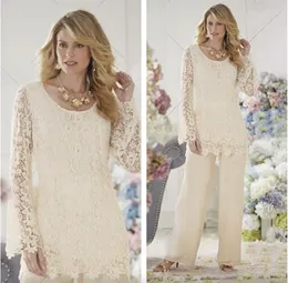 Setwell Chiffon Lace Mother of the Bride Pant Suits Two Pieces Long Sleeves Custom Made Plus Size Cheap Wedding Mothers Guest Dress