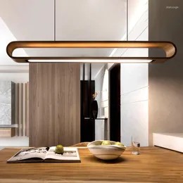 Подвесные лампы дизайнерский китайский стиль творческий минималистский современный батончик ресторан Zen North American Black Walnut Long люстра