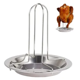 BBQ Tools Tillbehör Non -stick rostfritt stål Chicken Grill Stand Foodgrade Roaster med dropppanna för hållare ugn 230522