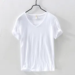 メンズTシャツ夏100％コットンTシャツメンVネックソリッドカラーカジュアルTシャツベーシックティープラスサイズ半袖トップY2449 230522