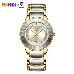Relojes de pulsera SKMEI, relojes de negocios para hombre, reloj de lujo de estilo, reloj de cuarzo con correa de acero inoxidable dorado para hombre, reloj Masculino