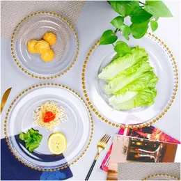 Dishes Plates 21Cm Crystal Glass Creative Pearl Edged Round Shape Transparent Fruit Western Dinner Plate Household Tableware Drop Dhvde