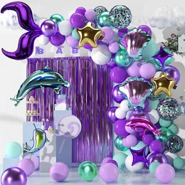 Inne imprezy imprezowe Mermaid Arche Ballon Anniversaire Purple Green LaTex Balloons Baby Shower Globos Pierwszy 5. urodziny Dekoracja imprezy 230523