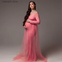 Moderskapsklänningar moderskap tyll maxi klänningar baby shower bomullsspår klänning stretchig gravid kvinna rosa elegant fotografering klänning t230523