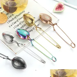 Tea Strainers Stainless Steel Strainer Creative Golden Teamaker Round Heart Shape Teas Filter Seasoning Ball Kitchen Tools T9I002296 Dhht6