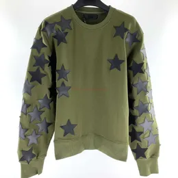 Designer Clothing Mens Sweatshirts Amires Am Hoodies 2022 New Amies Army Green Crew Neck Black Star Pattern Embroidery Loose Casual Versatile Long Sleeve Sweater Fa
