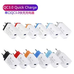 3A QC 3.0 Mobiltelefonladdare Single Port QC3 0 Snabbladdning av USB -laddare Europeisk Standardladdare Travel Charger