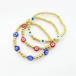 Bracelets 10pcs/lot Colorful Evild Eye Glazed Glass Bead Bracelet Gold Plated Copper Bead bracelet Handcraft Jewelry Wholesale