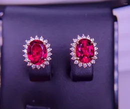 Orecchini a bottone E708 Fine Jewelry Real 18K Rose Gold Tormalina rossa 3.1ct Gemstone Diamonds Borchie per le donne