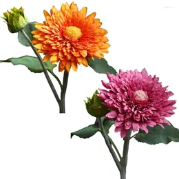 Dekorative Blumen, künstliche Sonnenblume, Simulationsblume, 2 Köpfe mit Blättern und Stielen, für Zuhause, Schlafzimmer, Büro, Arrangement, Requisiten