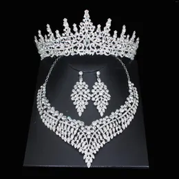 Halsbandörhängen Set Luxury Crystal Bridal For Women Girl Princess Tiara/Crown Earring Wedding Pageant Jewelry Accessories