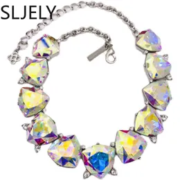 Halsband slyely lyxiga färgglada geometriska kristalluttalande halsband örhängen för kvinnor klär fest smyckesuppsättning tillbehör