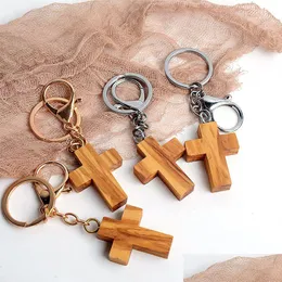 Keychains Lanyards Olive Cross Diy Wood Keychain Pendant Creative Gift Keyring Key Chain Drop Delivery Fashion Accessories Dhcuo