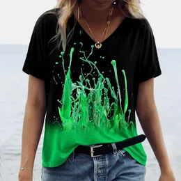 T-Shirt Abstract 3D Printing Art Summer Loose Casual T-shirt Women's Basic V-neck Short Sleeve Comfortable Top Funny Shirt P230523