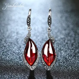 Earrings JIASHUNTAI Retro 100% 925 Sterling Silver Earrings For Women Vintage Natural Chalcedony Garnet Gemstone Earrings Jewelry Female