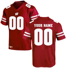 Benutzerdefinierte Wisconsin Badgers-Trikots passen Herren-College-Rot-Weiß-US-Flagge-Mode-Erwachsenengröße-American-Football-Kleidung mit genähten Trikots an