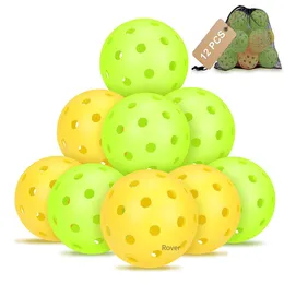 Tennis Rackets 12 Pcs Pickleball Durable Outdoor Tournament and Competition Ball Pickleballs 40 Holes for 100 Bulk Packs with Mesh Bag 230523