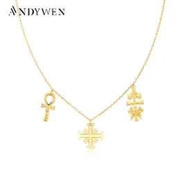 Ожерелья ANDYWEN, новинка, стерлинговое серебро 925 пробы, золотой крест, священный Шарм, подвеска, гороскоп, цепочка, колье, длинное ожерелье, ювелирные изделия, свадебный подарок