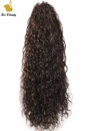 Koyu Kahverengi 2 Renk Kıvırcık Saç Uzantıları Remy Human Hair Drawstring Ponytail Klipsli 1030inch dalgalı gevşek kıvrım1512364