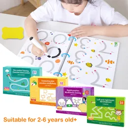 ペンコントロールトレーニングブックモンテッソーリ描画おもちゃ色の形状数学マッチゲームセット子供
