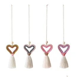 Party Favor Valentines Day Hand Woven Car Pendant Diy Tassel Heart Shaped Household Decoration Supplies Drop Delivery Home Garden Fe Dhucv