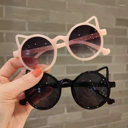 Güneş gözlükleri moda yaz klasik çocuk çocuklar sevimli kedicik akrilik yay açık uV koruma güneş gözlükleri kız bebek