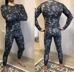 Men039S fitnesskläder som kör Tshirt Leggings 2PCSet Camouflage Tights Rash Guard Male Sweat Gym Jogging Suit 4xl Plus 5560309