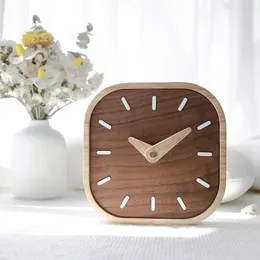 Desk Table Clocks Nordic Black Walnut Minimalist Desk Clock Wall Clock Bedroom Living Room Decoration Solid Wood Quiet Clocks Hanging Wall Watch 230523