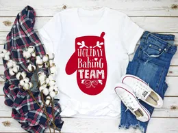 Kadın Tişörtleri Tatil Pişirme Takımı T-Shirt Komik Slogan Eldiven Deseni Harajuku Anne Noel Pastel Estetik Gömlek Tees için Güzel Hediye