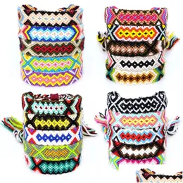 Partybevorzugung Retro böhmisches geflochtenes Armband Baumwollfaden handgemachte ethnische Regenbogen Lucky Transit Armbänder gemischte Farben Drop Lieferung Dh3Ur