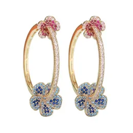huggie senyu luxury flower earrings for women color zircon round hoop earringsゴールドメッキホットジュエリー卸売ブラジルスペイン