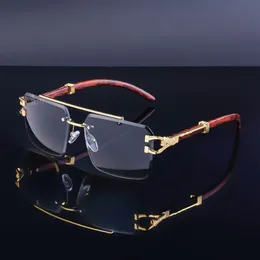 Rahmenlose Retro-Sonnenbrille mit Leopardenmuster für Damen, modische Sonnenbrille mit Holzmaserung für Herren, modische grenzüberschreitende Großhandelssonnenbrille mit UV-400-Schutz 2023