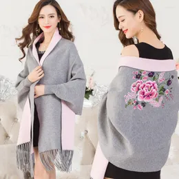 Scarves High Quality Embroidery Flower Warm Women Cashmere Scarf Pashmina Fashion Soft Long Sleeve Clothing Tassel Female Winter Ponchos