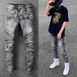 مصمم الملابس Amires Jeans Denim Pants 1094 Treet Trend New Smoke Gray Gray Patchwork Jeans Mens Form