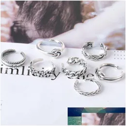 Anillos de banda 7 Unids / set Retro Simple Amor Anudado Anillo Abierto Sier Color Mujeres Punta Ajustable Mujer Nudillo Apilable Pie Jewelr Dhgarden Dh06S