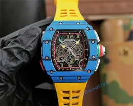 Mechanical Mens Richaer Mileres watch RM65-01 Series fully automatic movement 40x50x16mm blue mirror hollowed out dial luminous dial hands buckle XJU5M