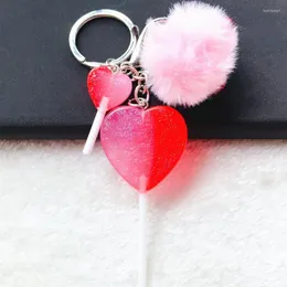 Nyckelringar 1 st söta kvinnor nyckelring mode hjärtklubba multicolor flatback harts charms handväska nyckelring